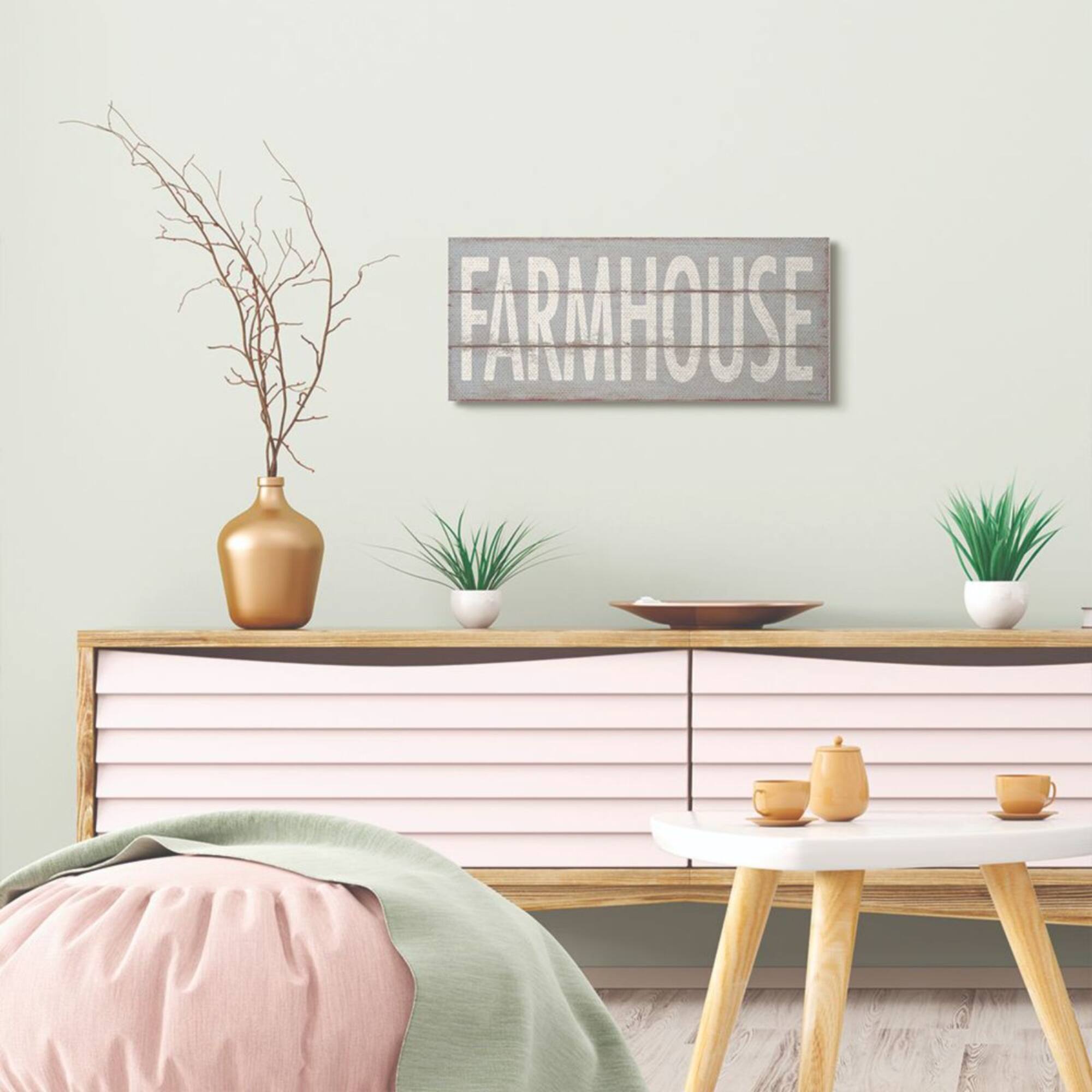 Stupell Industries Farmhouse Rustic Wood Textured Gray Word Design Canvas Wall Art